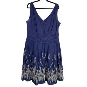 SL Fashions, Size 16W, Navy & Silver Fit & Flare Dress, Embroidered, Full Skirt